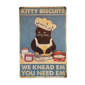 Kitty Biscuits Black Cat Metal Tin Sign Vintage Style Kitchen Wall Decor 8x12
